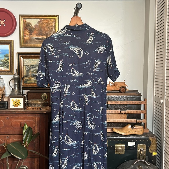 VINTAGE Liz Claiborne Crazy Horse Nautical Print Maxi Dress - Picture 5 of 7